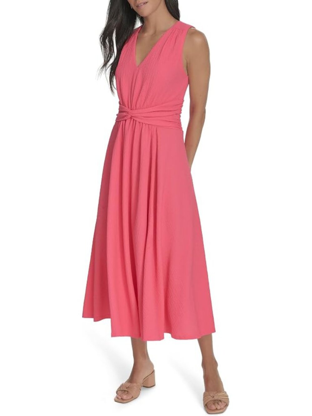 Calvin Klein Gauze Twist Front A-Line Midi Dress – Size 8